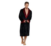 U2SKIIN Mens Fleece Robe Plush Collar Shawl Bathrobe (Black/Dark Red, 2XL/3XL)