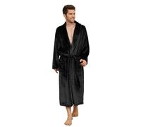 U2SKIIN Mens Fleece Robe Plush Collar Shawl Bathrobe (Black, L/XL)