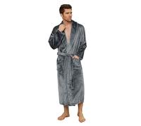 U2SKIIN Mens Fleece Robe Plush Collar Shawl Bathrobe (Dark Grey, 2XL/3XL)