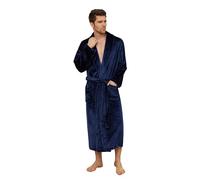 U2SKIIN Mens Fleece Robe Plush Collar Shawl Bathrobe (Navy, L/XL)