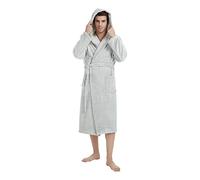 U2SKIIN Mens Hooded Robe, Plush Robes for Men Long Fleece Bathrobe, Light Grey Hooded, S-M