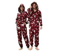 U2SKIIN Mens Pajama Sets, Plaid Pajama Set for Men and Women Soft Warm Pjs Set(Buffalo Plaid-Red Deer,L)