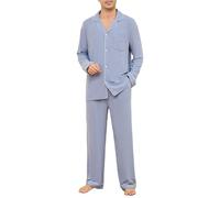 U2SKIIN Mens Ultra Soft Pajama Set, Stretch Long Sleeve Lounge Pyjamas Set-Down Lightweight & Cozy Sleepwear (Navy Mel.,L)