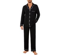 U2SKIIN Mens Ultra Soft Pajama Set, Stretch Long Sleeve Lounge Pyjamas Set-Down Lightweight & Cozy Sleepwear (Black,L)