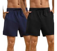 U2SKIIN Pyjama Shorts, 2 Pack Soft Lounge Pyjama Shorts with big pockets for Men Plaid Pj Bottoms (Black+Navy, S)