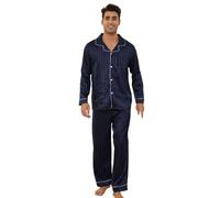 U2SKIIN Silk Pajamas for Men, Long Sleeve Men Satin Pajamas Set Striped Button Down 2-Piece Pjs Set, Navy Stripe, L