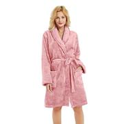 U2SKIIN Women Fleece Dressing Gown, Short Cozy Plush Robes for Womens Soft Shawl Collar Warm Spa Dressing Gowns (Bean Pink, 2XL/3XL)
