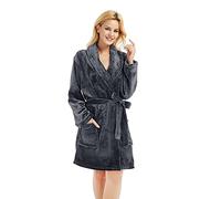 U2SKIIN Women Fleece Dressing Gown, Short Cozy Plush Robes for Womens Soft Shawl Collar Warm Spa Dressing Gowns (Dark Grey, L/XL)
