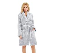 U2SKIIN Women Fleece Dressing Gown, Short Cozy Plush Robes for Womens Soft Shawl Collar Warm Spa Dressing Gowns (Light Grey, L/XL)