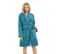 U2SKIIN Women Fleece Dressing Gown, Short Cozy Plush Robes for Womens Soft Shawl Collar Warm Spa Dressing Gowns (Blue Green, S/M)