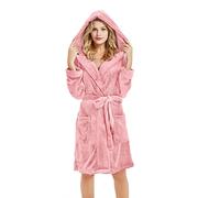 U2SKIIN Women Hooded Dressing Gown, Short Plush Fleece Bath Robes for Womens With Hood Soft Warm Spa Bathrobe (Bean Pink-Hooded, L/XL)