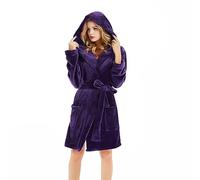 U2SKIIN Women Hooded Dressing Gown, Short Plush Fleece Bath Robes for Womens With Hood Soft Warm Spa Bathrobe (Dark Purple-Hooded, S/M)