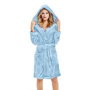 U2SKIIN Women Hooded Dressing Gown, Short Plush Fleece Bath Robes for Womens With Hood Soft Warm Spa Bathrobe (Light Blue-Hooded, S/M)