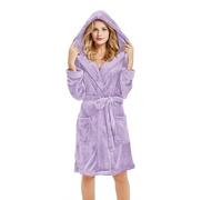 U2SKIIN Women Hooded Dressing Gown, Short Plush Fleece Bath Robes for Womens With Hood Soft Warm Spa Bathrobe (Light Purple, L/XL)