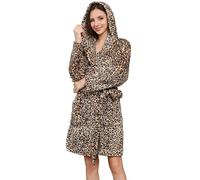 U2SKIIN Women Hooded Dressing Gown, Short Plush Fleece Bath Robes for Womens With Hood Soft Warm Spa Bathrobe (Leopard Print, S/M)