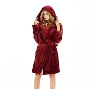 U2SKIIN Women Hooded Dressing Gown, Short Plush Fleece Bath Robes for Womens With Hood Soft Warm Spa Bathrobe (Burgundy-Hooded, L/XL)