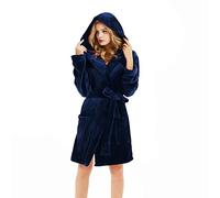 U2SKIIN Women Hooded Dressing Gown, Short Plush Fleece Bath Robes for Womens With Hood Soft Warm Spa Bathrobe (Navy-Hooded, S/M)