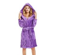 U2SKIIN Women Hooded Dressing Gown, Short Plush Fleece Bath Robes for Womens With Hood Soft Warm Spa Bathrobe (Violet-Hooded, L/XL)