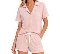 U2SKIIN Women's Cotton Pyjama Set Short Sleeve Button Down Soft Summer PJs(Light Pink,M)