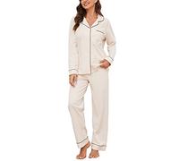 U2SKIIN Women's Pajama Set Long Sleeve 100% Cotton, Soft Ladies Pajamas Lightweight Nightwear Sleepwear Two-Piece Pajama Set (Beige, XL)