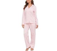 U2SKIIN Women's Pajama Set Long Sleeve 100% Cotton, Soft Ladies Pajamas Lightweight Nightwear Sleepwear Two-Piece Pajama Set (Light Pink, M)
