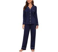 U2SKIIN Women's Pajama Set Long Sleeve 100% Cotton, Soft Ladies Pajamas Lightweight Nightwear Sleepwear Two-Piece Pajama Set (Navy, L)