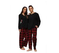 U2SKIIN Womens Pajama Sets, Plaid Pajama Set for Men and Women Soft Warm Pjs Set (Black/Red-Black Plaid,M)