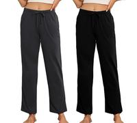U2SKIIN Women's Pyjama Bottoms, 2 Pack 100% Cotton Soft Comfortable Short Lounge Sleep Pants, Casual Womens Pants(Black+Dark Grey,S)