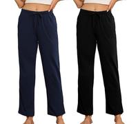 U2SKIIN Women's Pyjama Bottoms, 2 Pack 100% Cotton Soft Comfortable Short Lounge Sleep Pants, Casual Womens Pants(Black+Navy,XL)