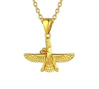 U7 18K Gold Plated Zoroastrian Faravahar Necklace For Women Men Rolo Chain Pendant Faith Jewellery