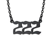 U7 Angel Number Necklace Black Nacklaces for Women 222 Numbers Pendant Stainless Steel Cable Chain Meaningful Gift for Daughter