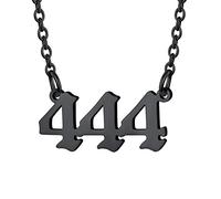 U7 Angel Number Necklace Black Nacklaces for Women 444 Numbers Pendant Stainless Steel Cable Chain Meaningful Gift for Mother