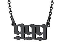 U7 Angel Number Necklace Black Nacklaces for Women 999 Numbers Pendant Stainless Steel Cable Chain Meaningful Gift for Wife