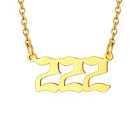 U7 Angel Number Necklace Gold Plated Nacklaces for Women 222 Numbers Pendant Stainless Steel Cable Chain Meaningful Gift for Her