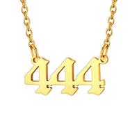 U7 Angel Number Necklace Gold Plated Nacklaces for Women 444 Numbers Pendant Stainless Steel Cable Chain Meaningful Gift for Her
