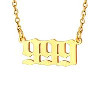 U7 Angel Number Necklace Gold Plated Nacklaces for Women 999 Numbers Pendant Stainless Steel Cable Chain Meaningful Gift for Her