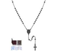 U7 Black Rosary Necklace Virgin Mary Necklace Pendant Latin Cross