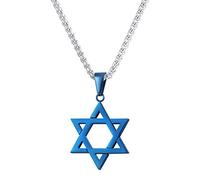U7 Blue David Star Necklace for Men Women Hexagram Pendant Stainless Steel Wheat Chain Judaism Jewish Religious Jewelry