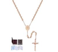 U7 Catholic Rosary Beads Necklace with Virgin Mary Miraculous Medal and Crucifix Cross, Rose Gold Rosary Set with Pray Card and Book-shaped Gift Box for Men Catholic Prayer Religious