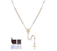 U7 Catholic Rosary Beads Necklace with Virgin Mary Miraculous Medal and Crucifix Cross, Rose Gold Rosary Set with Pray Card and Book-shaped Gift Box for Women Catholic Prayer Religious