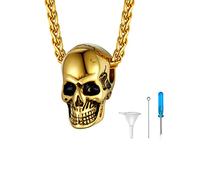 U7 Cremation Jewellery For Ashes Vial Memory Necklace Men Boys Gold Skeleton Skull Pendant Memory Ash Necklaces