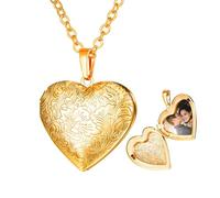 U7 Custom Heart Locket Necklace with Photo Inside, Personalised Gold Necklace