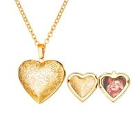 U7 Custom Heart Photo Necklaces for Women, 14K Gold Plated Locket Necklace, Customisable with Text, Gold Locket Necklace That Holds Photos, Women's Pendant with Full-Flower Embossing