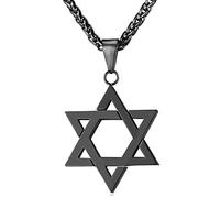 U7 David Star Necklace for Men Women Black Plated Hexagram Pendant Judaism Jewellery Wheat Chain