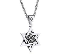 U7 David Star Necklace for Men Women Stainless Steel Evil Eye Pendant Judaism Amulet Necklaces Silver Wheat Chain