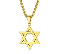 U7 David Star Necklace Men Women Stainless Steel Hexagram Pendant Silver Wheat Chain Judaism Jewellery
