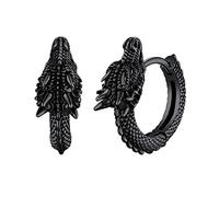 U7 Dragon Earrings Black Hoop Earring for Men, Gothic Punk Small Huggies, Stainless Steel Hinged Hoops Clip On, Animal Earring for Women, Hypoallergenic Ear Jewellery, Gift for Her