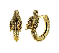 U7 Dragon Earrings Gold Hoop Earring for Men, Gothic Punk Small Huggies, Stainless Steel Hinged Hoops Clip On, Hypoallergenic Ear Jewellery, Gift for Friend