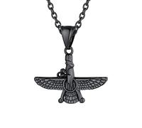 U7 Faith Zoroastrian Amulet Necklaces For Women Faravahar Necklace Mens Jewellery Black Rolo Chain