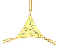 U7 Friendship Necklace for 3, Personalised 3-Piece Pendant Set in Gold Plated Stainless Steel, Custom Name Engraved BFF Gifts, Never Fade Gold